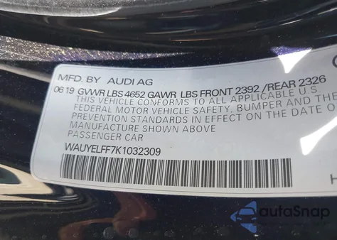 2019 Audi A3 45 Premium из США, поврежденный, VIN WAUYELFF7K1032309